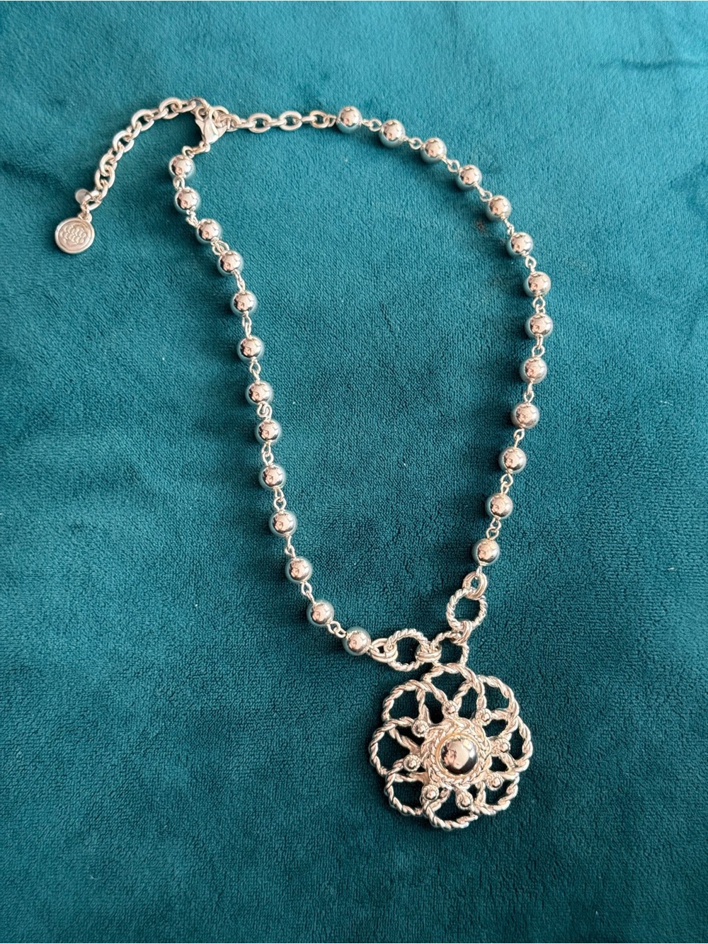 Elegant Silver-Tone Filigree Pendant Necklace - Silver- Dana Buchman